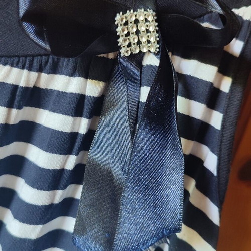 Striped navy blue sleeveless blouse, large size