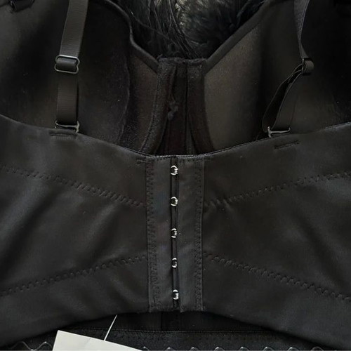 Black Corset Crop Top with Feathers Size M