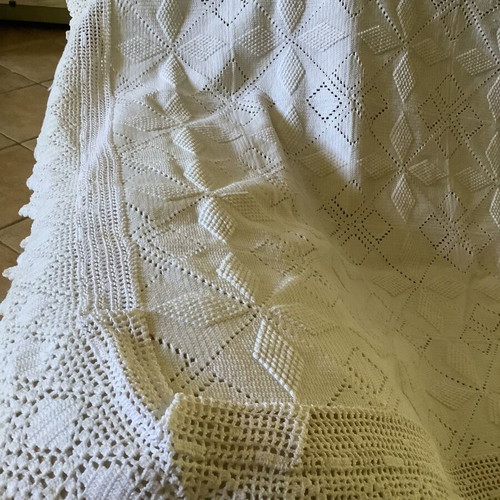 Handmade crocheted blanket, cotton yarn, 200x223 cm