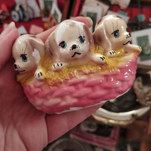 Small porcelain decorative with three puppies used