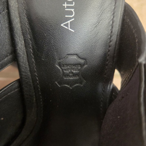 Autograph Black Leather Mules Block Heel Cross Strap Sandals