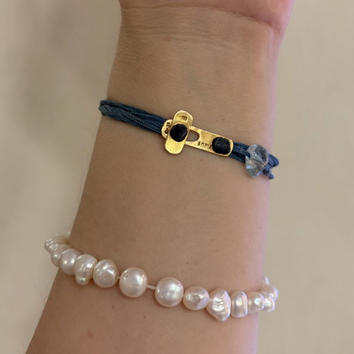 Apriati 18K Gold Multi-Cord Bracelet with Aquamarine Gemstone like new
