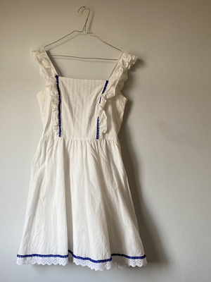 White coquette dress with blue details, size M