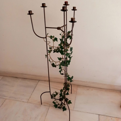 Metal floor-standing six-arm candlestick used, height 1.05 m