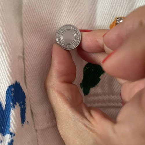 Rock denim jacket white with pearls and colorful details like new