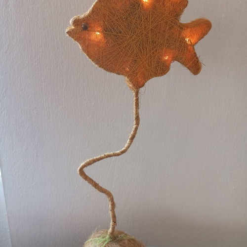 Handmade fish table lamp with rope, boho style