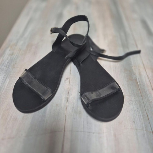 Leather black flat sandals with transparency size 40 new