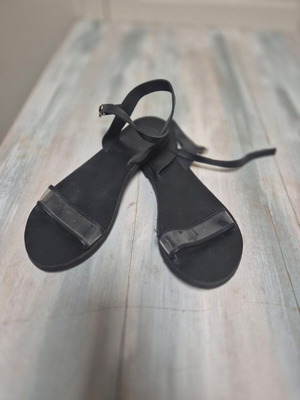 Leather black flat sandals with transparency size 40 new