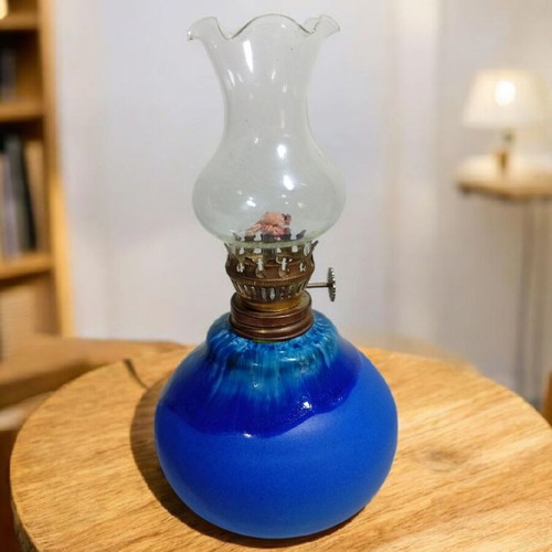 Vintage oil lamp with ceramic base #B0103
