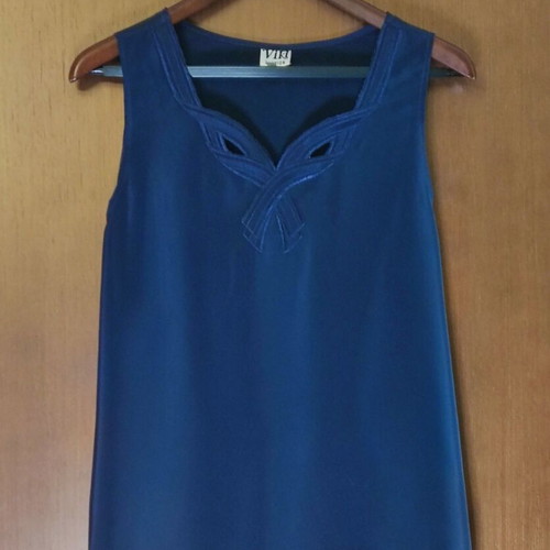 Sleeveless satin blouse with bow embroidery, like new, dark blue, size L