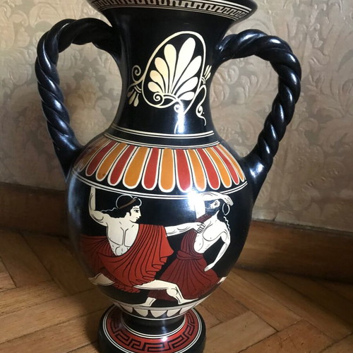 Clay Ancient Greek Amphora Replica, Decorative Vase Retro Vintage