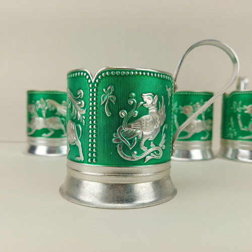 Old Soviet Russian set of 5 cup holders type podstakannik used