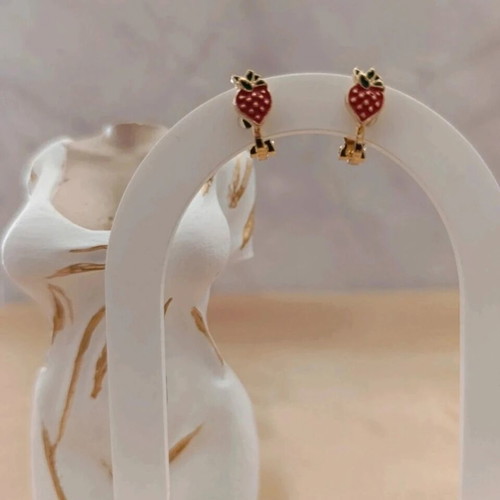 Strawberry Clip-On Earrings new, red and gold