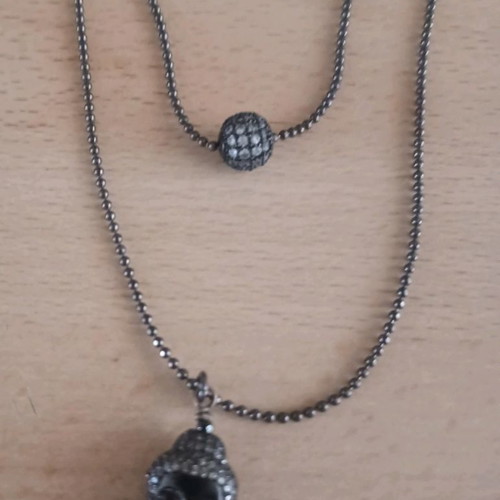 Double Buddha Necklace with Zirconia Long Chain