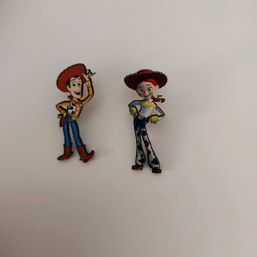 Wooden Toy Story earrings new, multicolor, stainless steel clasp
