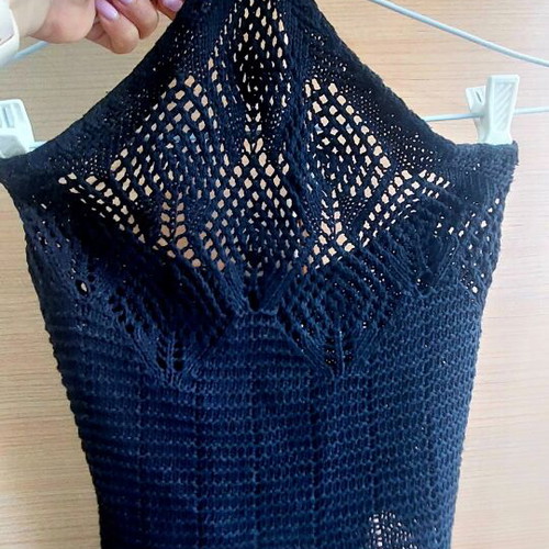 Zara Black Openwork Crochet Halter Top like new, size S