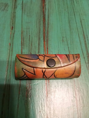 Leather lipstick case vintage, painted with mirror