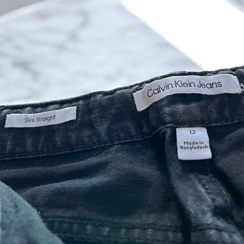 Calvin Klein boys' black slim straight jeans like new, age 12