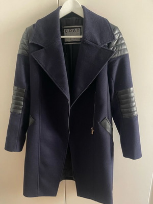Pennyblack women's wool coat blue with black leather like new