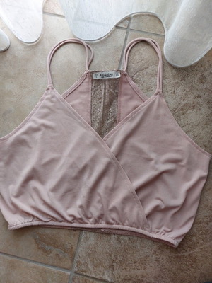 Pullandbear top large with nice back design, like new, beige and pink