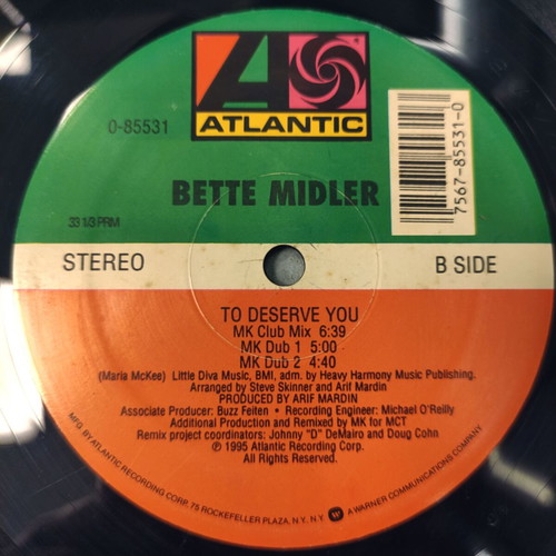Bette Midler To Deserve You 12'' Vinyl Maxi Single 1995 used