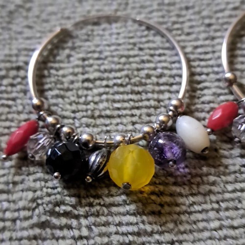 Silver earrings with semiprecious stones like new, 3.5cm diameter