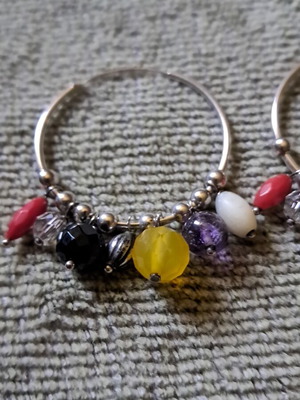 Silver earrings with semiprecious stones like new, 3.5cm diameter