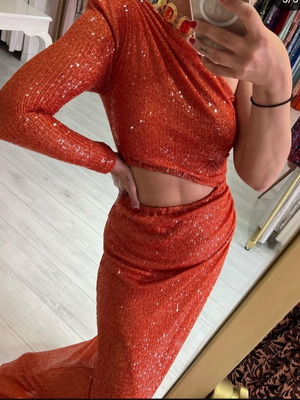 Nazezhda dress like new, orange with sequins and side slit