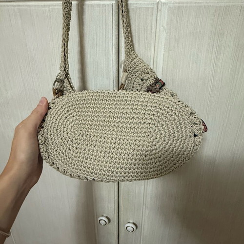 Knitted shoulder bag boho style beige like new