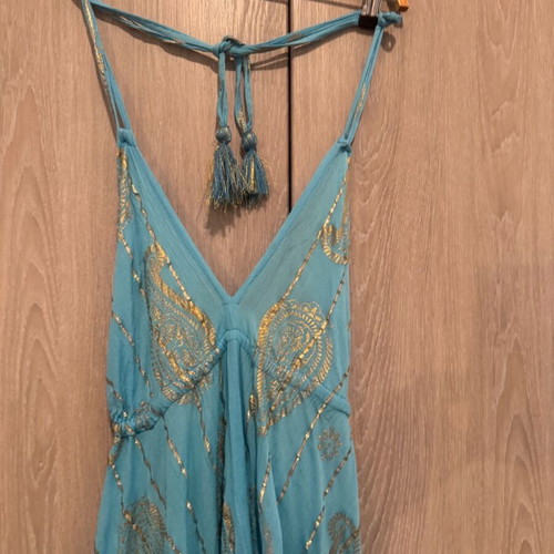 Blue long dress with gold details like new