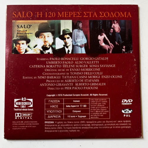 Salo or the 120 Days of Sodom DVD used, horror thriller with subtitles