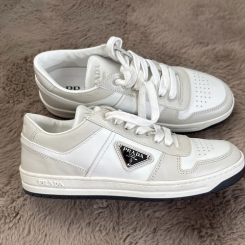 Prada Downtown Leather Sneakers Size 39.5 EU Like New Beige White