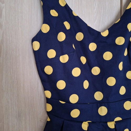 Modcloth 50s dress like new, blue with mustard polka dots