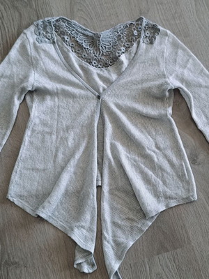 Knitted asymmetrical sweater-cardigan like new, mohair and viscose, gray, size L