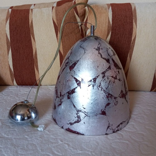 Lamp used, silver and red, height 0.35 meters