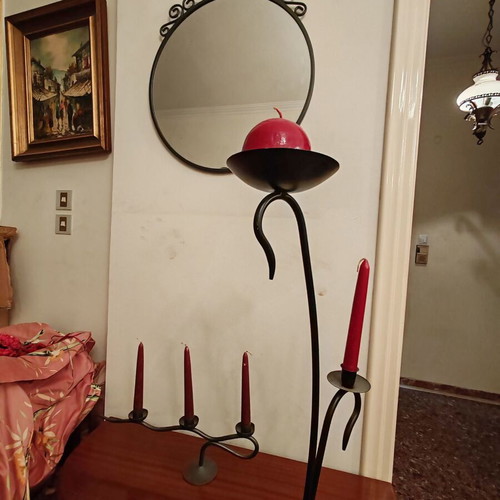Fer Forgé Metal Candlestick Set like new with free mirror