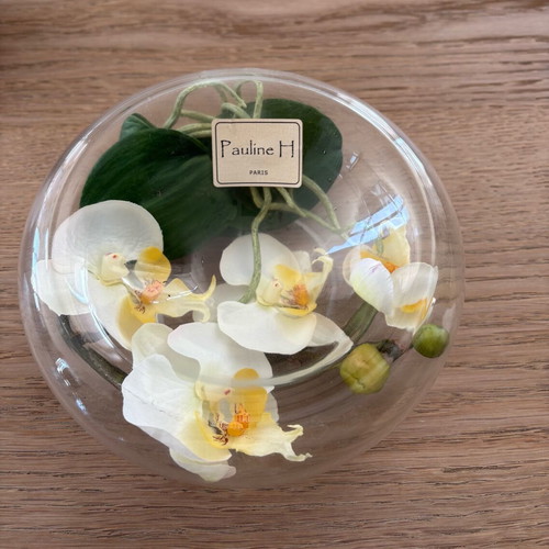 Decorative crystal platter with white orchid new