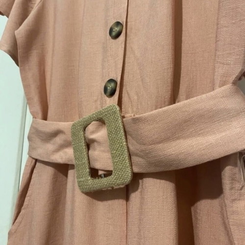 Women's one-piece jumpsuit new, salmon color with wooden buttons, size M