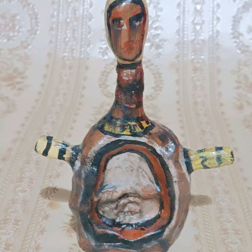 Totem terracotta painted custom made with primitive style