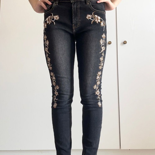 Boho black high waisted skinny slim jeans used, Stradivarius, size S/M
