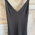 H&M Black Ribbed Lurex Midi Dress Scoop Neck fitted bodycon, like new