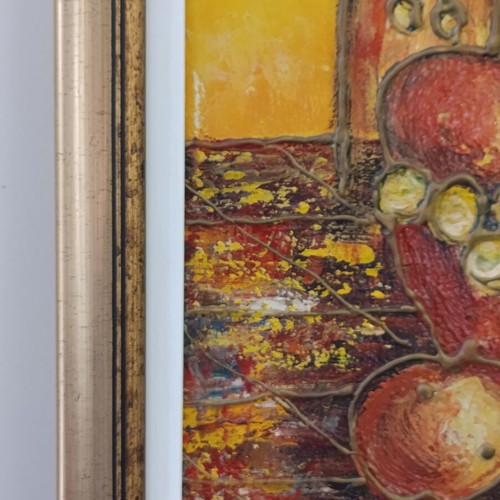 Modern art painting with surreal elements in beautiful frame 65x48 cm