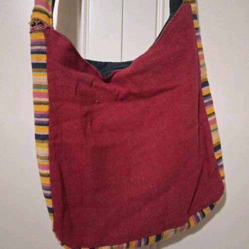 Boho crossbody bag used, fabric, red multicolor