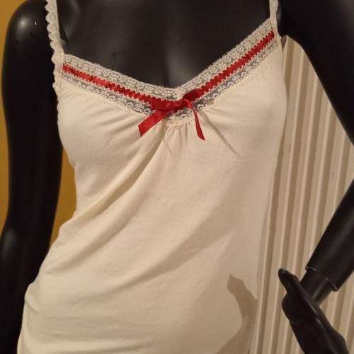 MNG Basic Lace-Trimmed Cream Top Size M New