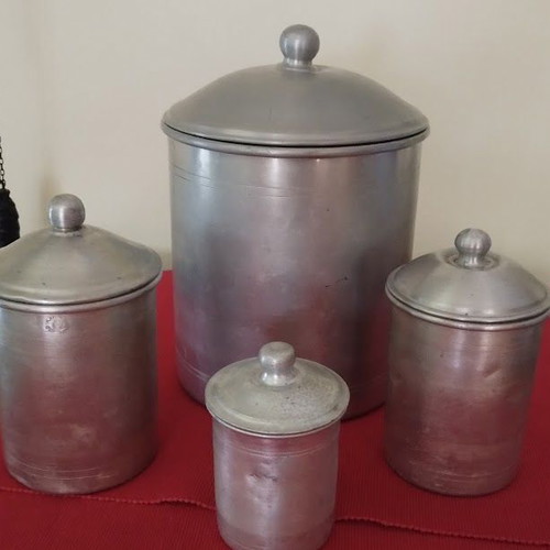 Aluminum storage containers used, set of four vintage decorative pieces