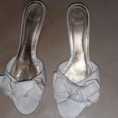 Zara leather sandals used, white with silver and beige, size 40