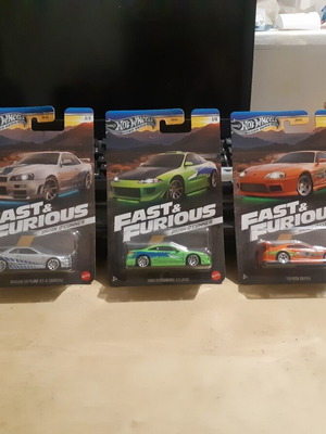 Hot Wheels Fast & Furious car set with Nissan Skyline, Mitsubishi Eclipse, Toyota Supra