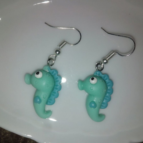 Seahorse earrings new, green and turquoise