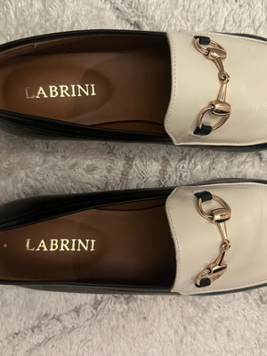 Labrini women's leather moccasins white black like new, size 37