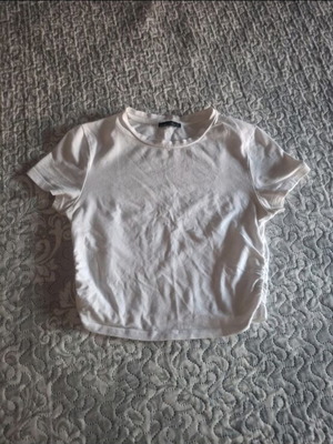 Bershka short-sleeve crop top, size S, white